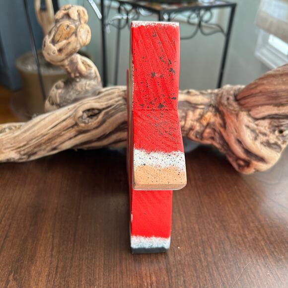 Hand Painted Tole Santa on Freeform Wood Star Christmas decor - Picture 4 of 8